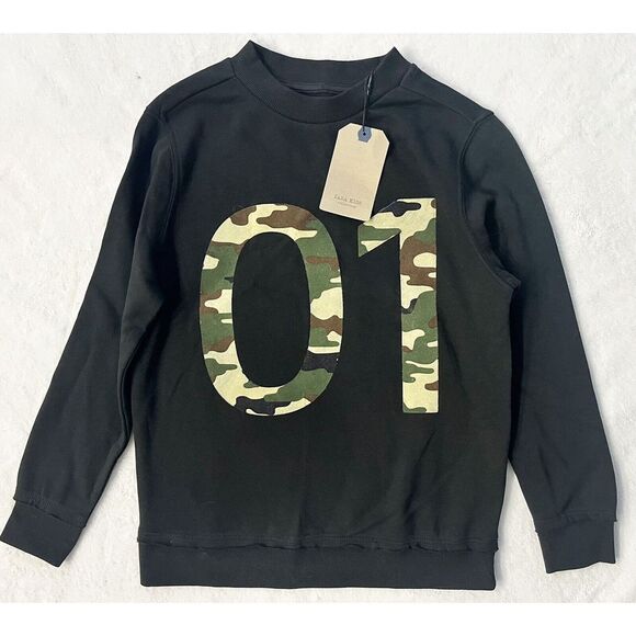 NWT!‎ Zara Boys Army Black Green Camo Camouflage Sweater Sweatshirt Sz 9 - Picture 1 of 7
